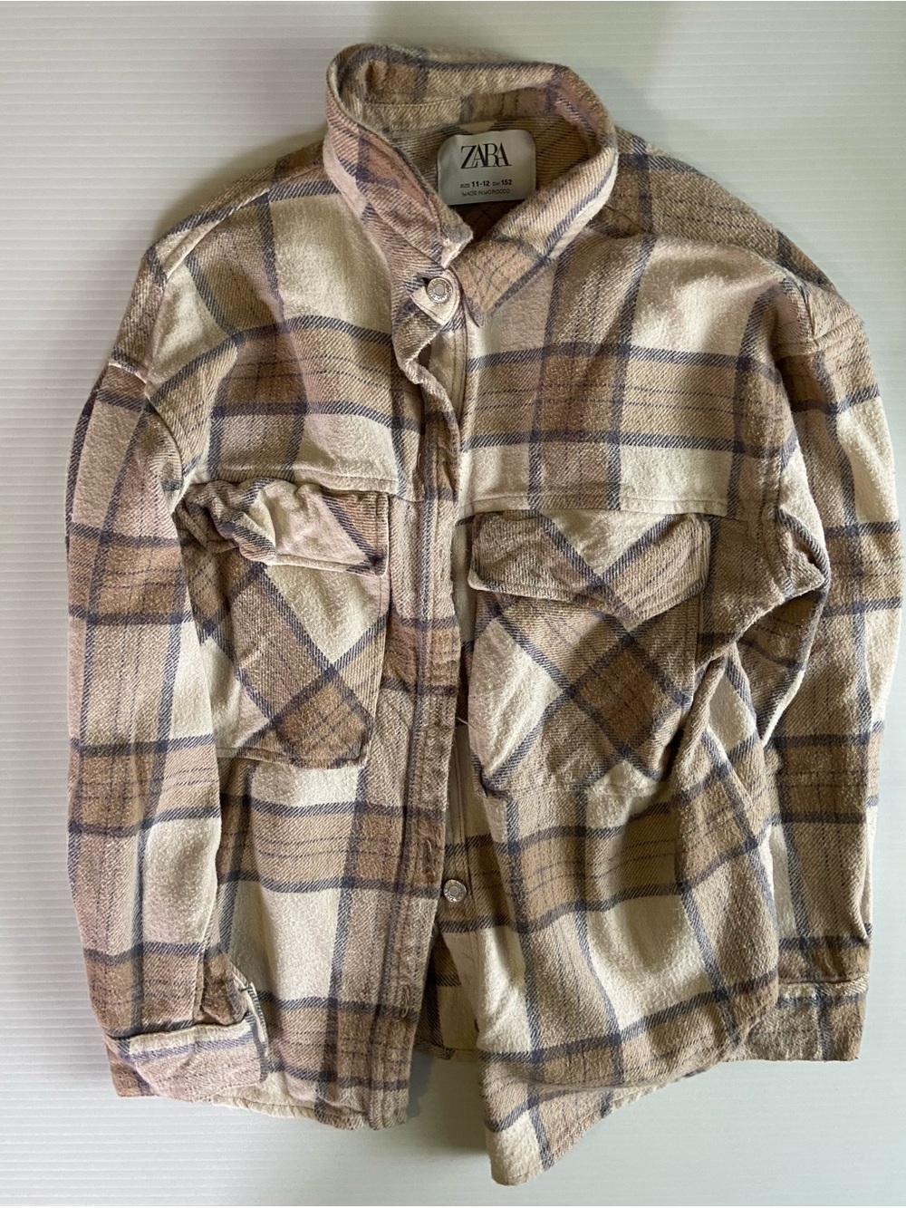 Zara Beige and Cream Plaid Shacket